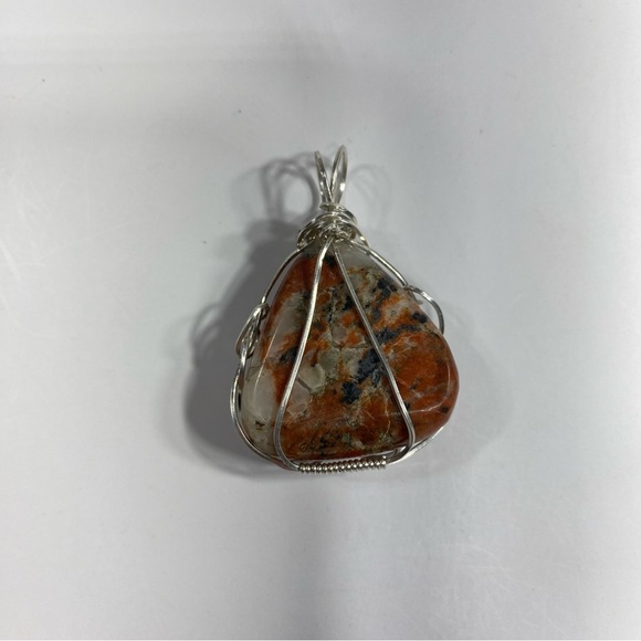 Red Plume Agate sterling Silver Wrapped Necklace Pendant - Picture 4 of 4